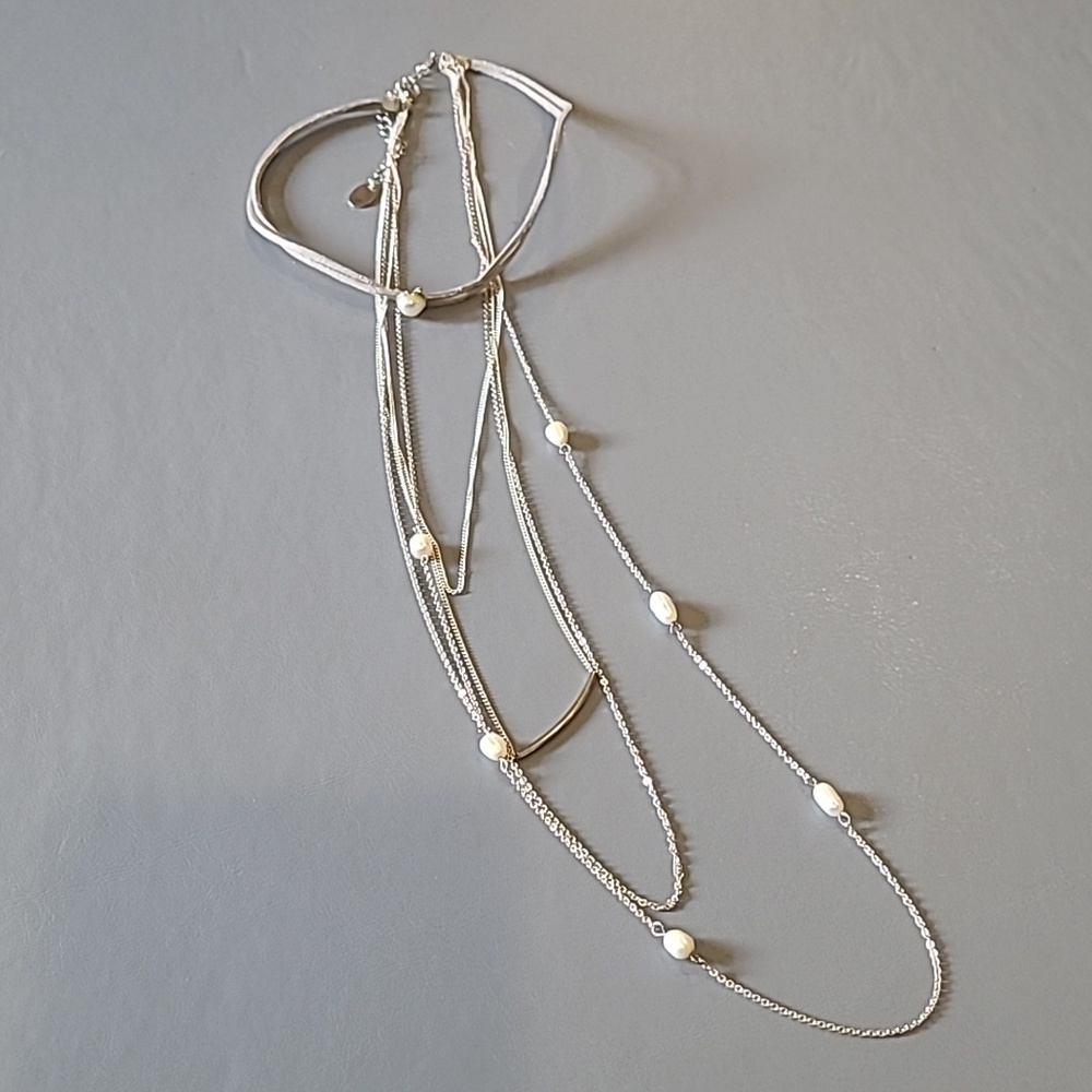 Women's Icing Brand Suede & Silver Plated Layered Chain &  Pearl Accent Necklace